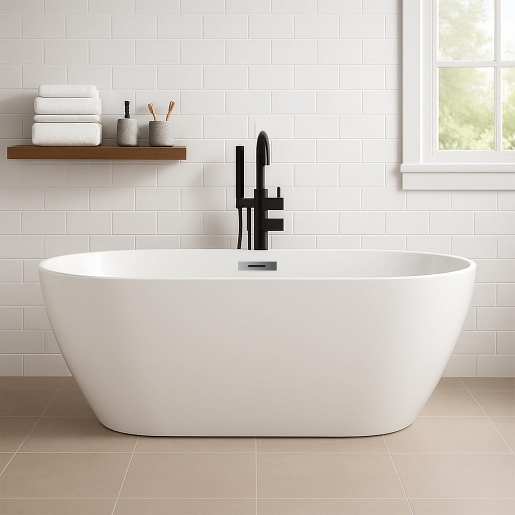 67 Inch Acrylic Freestanding Bathtub, Deep Soaking Tub with Non-Slip Base, CUPC Certified Free Standing Tub, Chrome