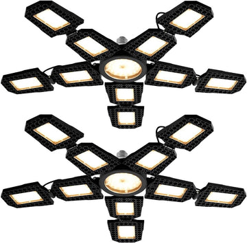 2Pack 500W LED Garage Light E26/E27 Deformable Ceiling Lamp Bulbs 10 Adjustable Panels Workshop Lights 100-277V
