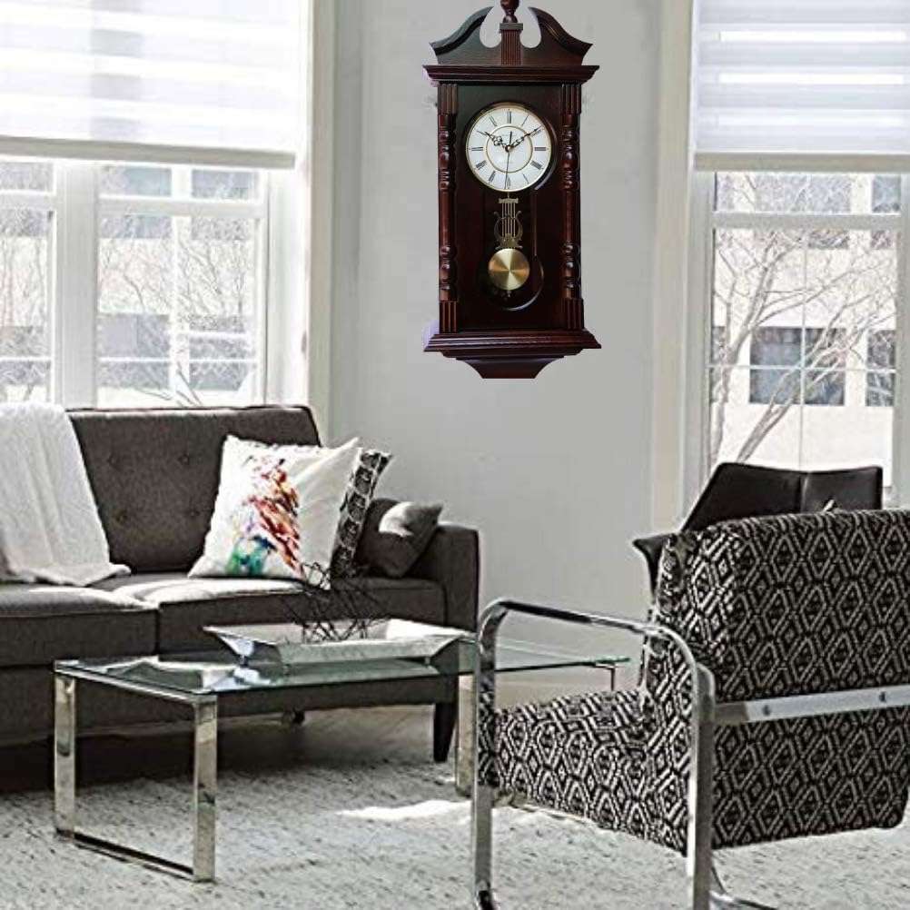 Wall Clocks: Grandfather Wood Wall Clock with Chime. Pendulum Wood Traditional Clock. Makes a Great Housewarming or Birthday Gift Wall...