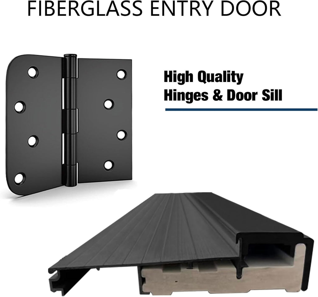 Modern 36 x 80 Fiberglass Entry Door with Frosted Glass, Contemporary Front Door for Home, Sturdy Pre-Hung Fiberglass