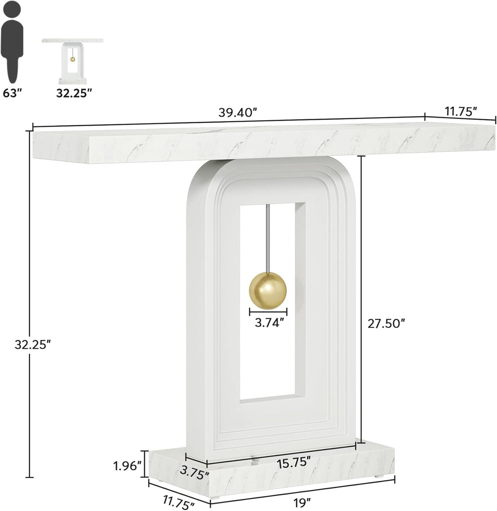 Modern Console Table, 40 Inches Faux Marble Sofa Table, Contemporary Entryway Table with Pendulum Shape Base Hallway