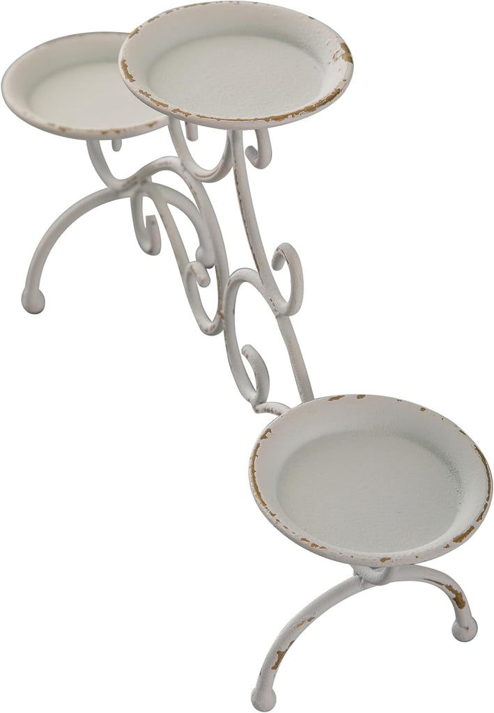 Rustic Fireplace Candelabra Candle Holder, 3 Arm Metal Pillar Candle Holders, Shabby Chic White Candle Holder for
