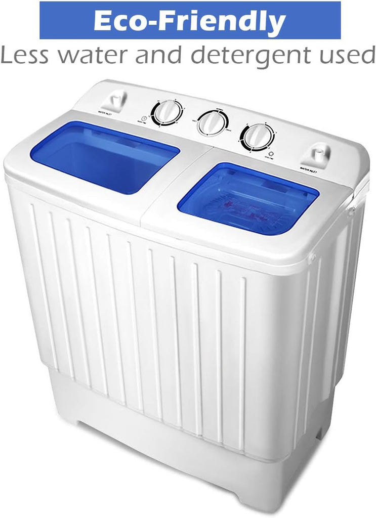 Portable Mini Compact Twin Tub Washing Machine 20lbs Washer Spain Spinner Portable Washing Machine, Blue+ White