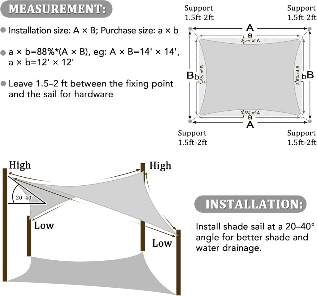 Shade Sail 16'X16' Rectangle Light Grey Breathable UV Block Outdoor Canopy for Backyard Patio Pergola Garden Deck(We