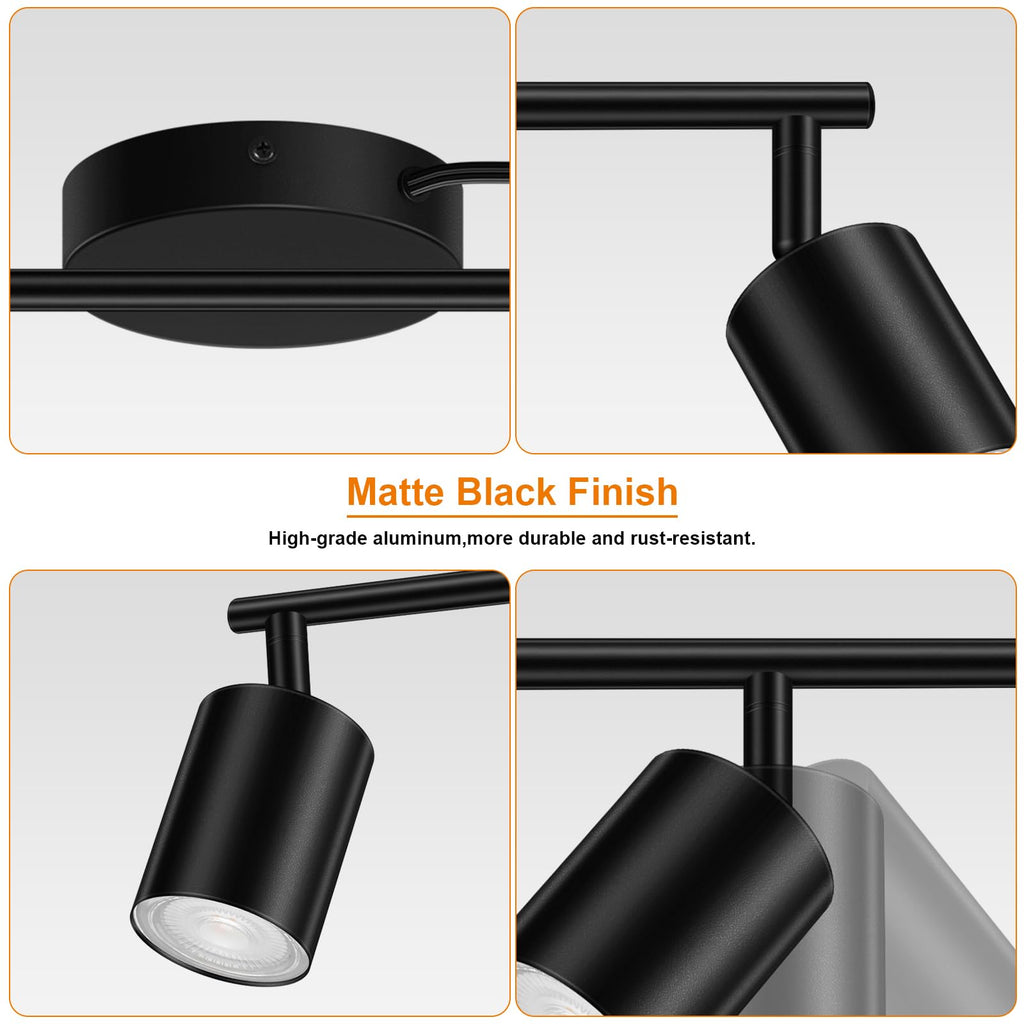 Plug in Track Lighting LED, Track Lighting Fixtures Ceiling, Black 6-Light Kitchen Light Kit, Plug in Wall Light