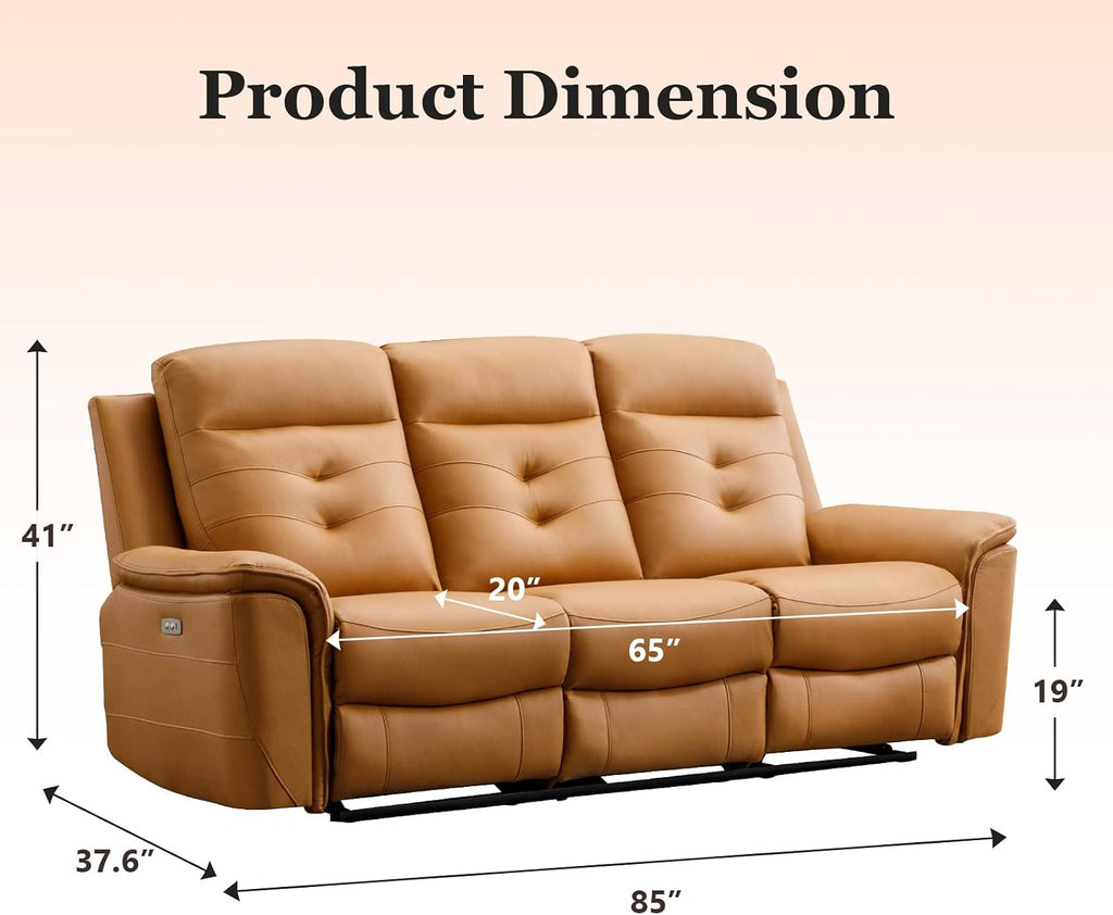 Power Recliner Sofa Couch, Breathable Faux Leather Reclining Couches with USB Charging Port, Overstuffed Armrest and