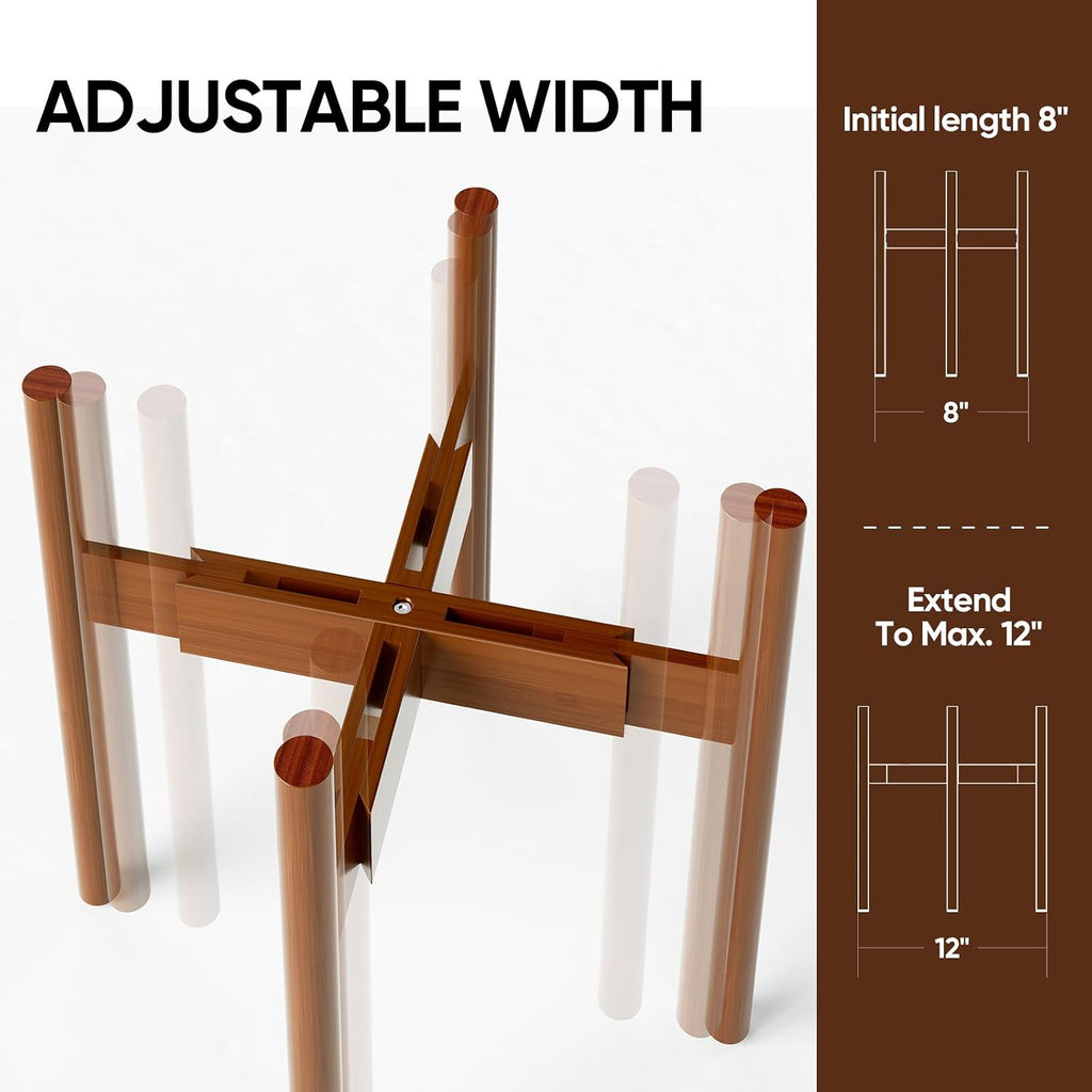 2 Pack Indoor Plant Stands, 2 Tier Tall Plant Stand 30 inches, Mid Century Bamboo Plant Stand, Adjustable Width 8