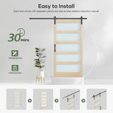 42x84 inch Glass Sliding Barn Door Slab with 7ft Hardware Kit Included, 5-Panel Frosted Glass, Spruc