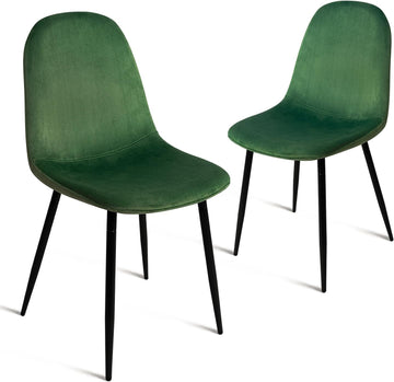 Modern Velvet Chairs with Metal Legs for Living, Bedroom, Restaurant, Dining Room, Set of 2, Dark Green