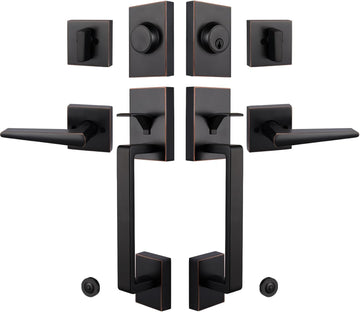Oil Rubbed Bronze Double French Door Handle Set Door Lock Set with Deadbolt&Lever, Lower Half Grip, Left&Right Handed - Door Handleset