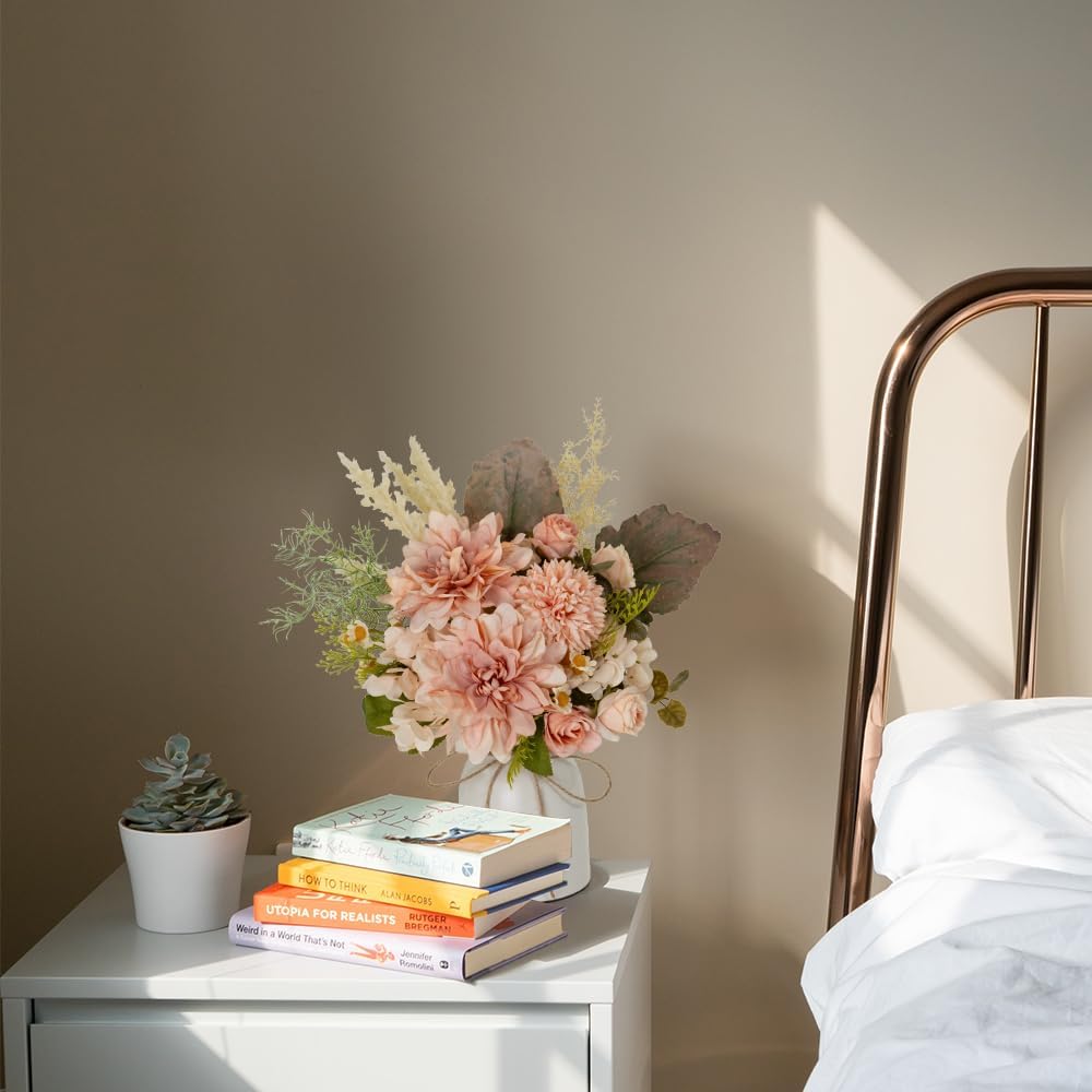 Fake Flowers with Vase Silk Dahlia Artificial Flowers in Vase Faux Hydrangea Flowers Arrangements with Vase