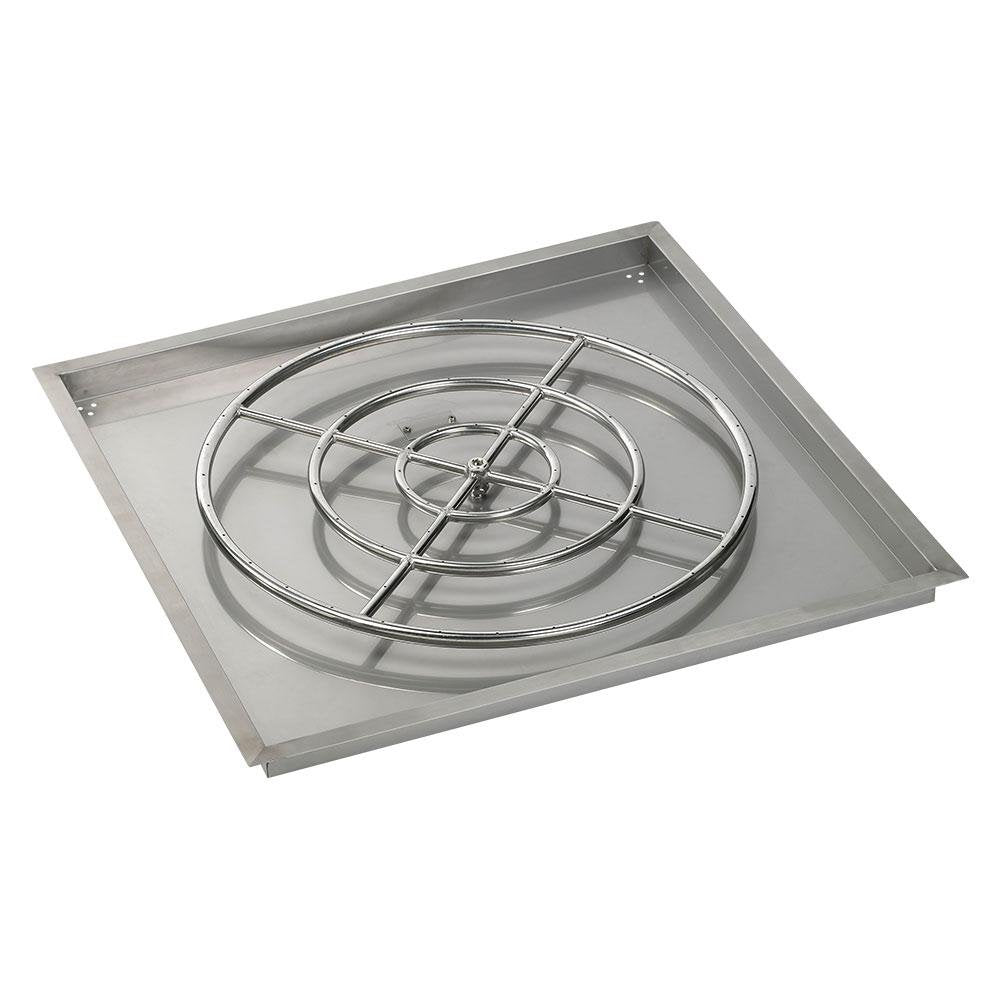 Fireglass Stainless Steel Square Drop-In Fire Pit Pan with Spark Ignition Kit - High-Capacity Natural Gas - Complete