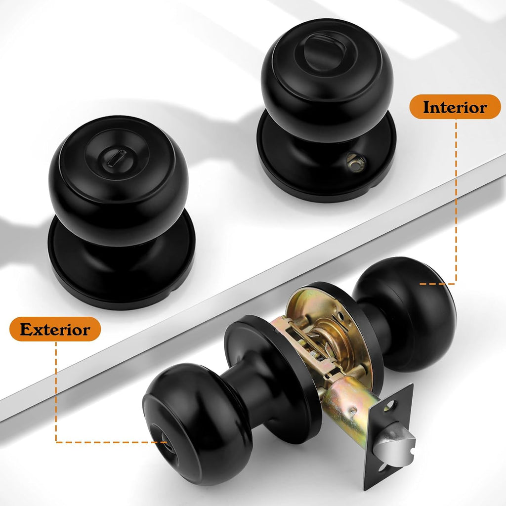 Black Door Knobs, Privacy Door Knob Bedroom, Interior Door Knob with Thumb Turning Locking Button, 8 Pack