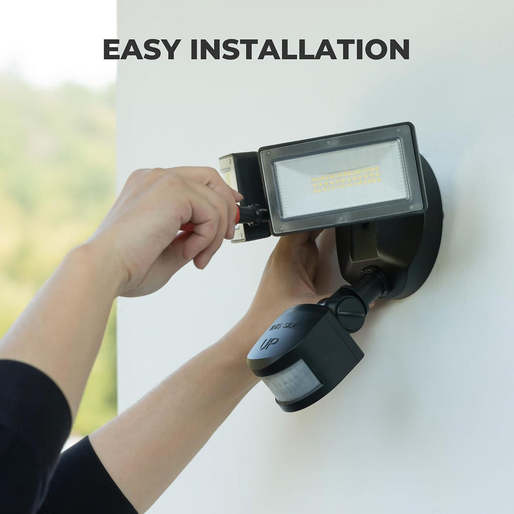 LED Motion Sensor Outdoor Lights, 38W 4000LM 5000K Daylight, IP65 Waterproof Flood Light, 2 Head Dusk to Dawn Motion