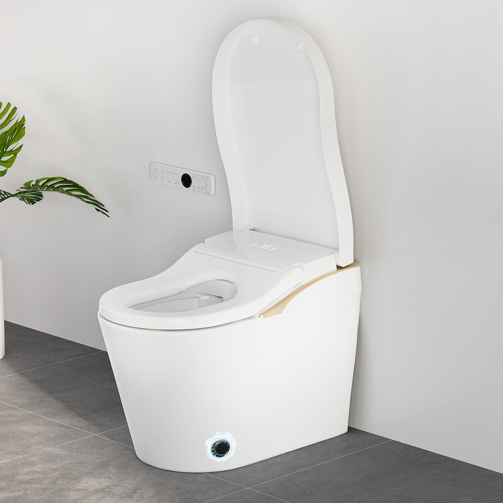 Modern Smart Toilet with Bidet, One-Piece Elongated, Porcelain, Auto Flush, Heated Seat, Warm Air Drying