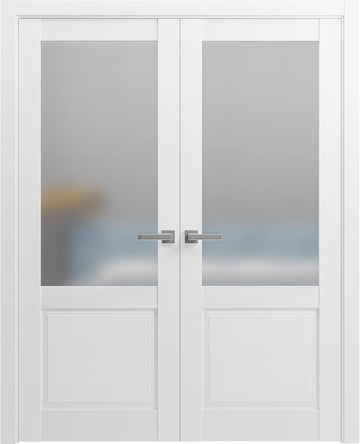 Lucia 22 | Double Swing Interior French Doors with Glass, Solid Wood, Hardware Included, 64x84, Whit