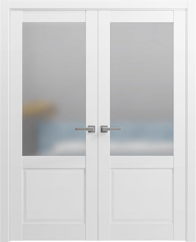 Lucia 22 | Double Swing Interior French Doors with Glass, Solid Wood, Hardware Included, 64x84, Whit