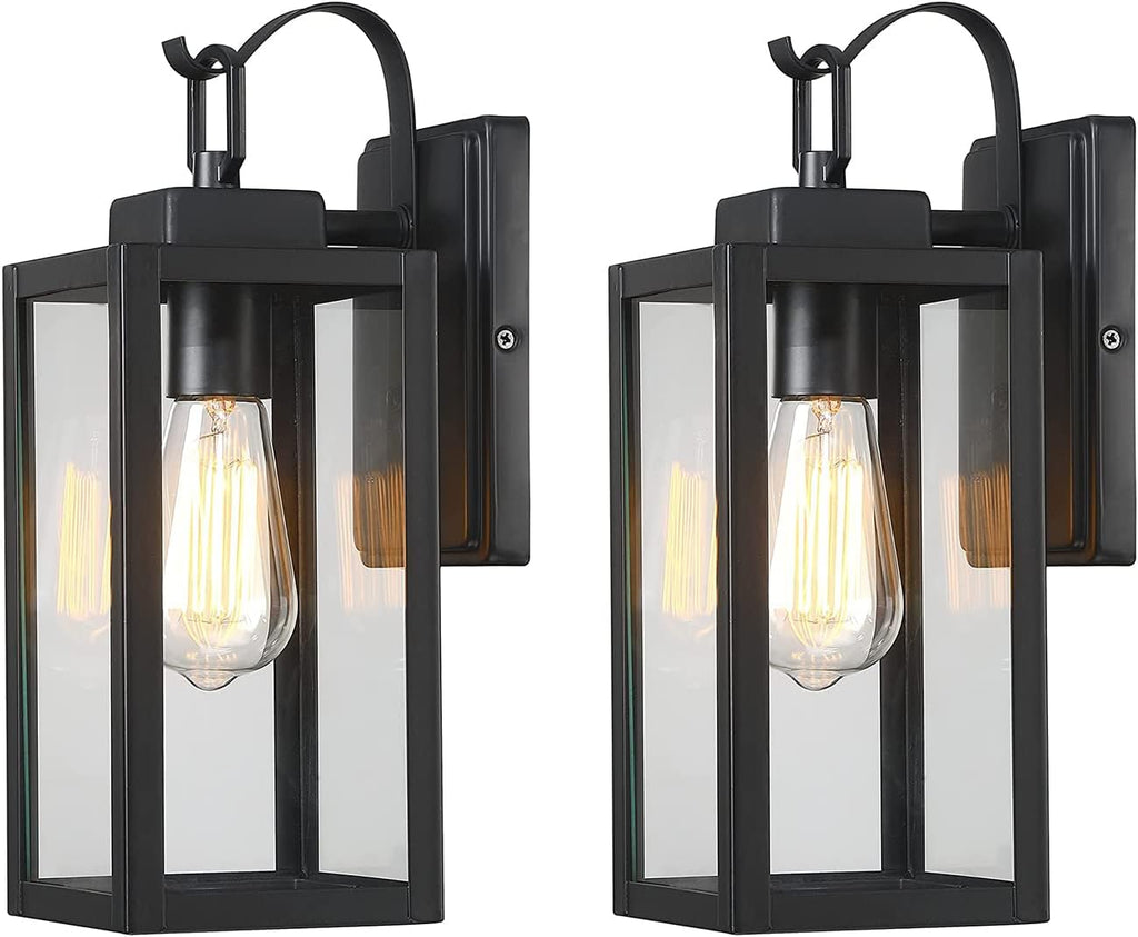 Outdoor Wall Lights, Matte Black Exterior Light Fixture with Clear Glass Shade, Waterproof Front Porch Lighting