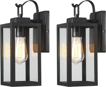 Outdoor Wall Lights, Matte Black Exterior Light Fixture with Clear Glass Shade, Waterproof Front Porch Lighting