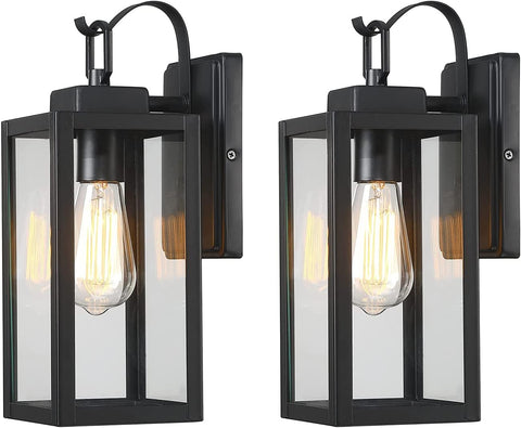 Outdoor Wall Lights, Matte Black Exterior Light Fixture with Clear Glass Shade, Waterproof Front Porch Lighting