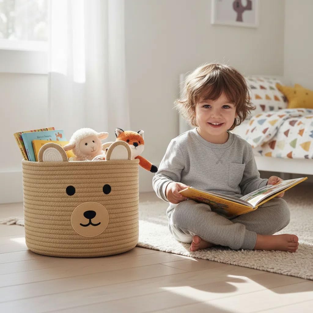 Bear Laundry Baskets Laundry Hamper Storage Baskets with Handles,Decorative Basket ,Woven Storage Basket for Toys Bin