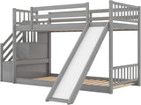 Twin Over Twin Bunk Bed with Slide and for Storage Staircase for Teens, Boys or Girls, No Box Sping Needed