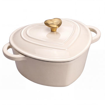 Heart Shaped Dutch Oven 2 QT, Enameled Cast Iron Pot (White)