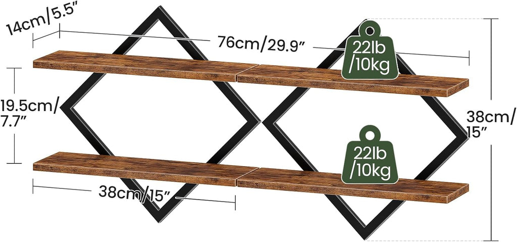 Floating Shelves, Set of 2 Wall Shelves, 2-Tier Hanging Shelves, Wall Shelf Set of 2, Wall Mounted Shelves, Study