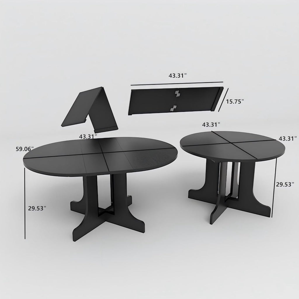 Extendable Round Dining Table for 4-6,43.3-59" Transformer Kitchen Table W/Removable Leaf Trestle & X-Shaped