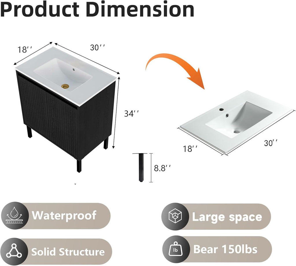30" Freestanding Bathroom Vanity with Ceramic Sink