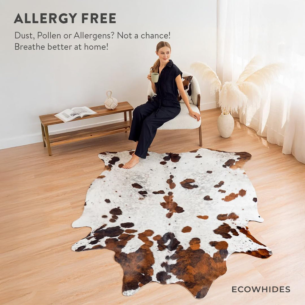 100% Genuine Brazilian Cowhide Rug - Tricolor White - Luxury Cowskin Cow Hide Leather Area Rug Home Decor (X-Large) 7