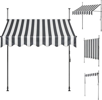 Outdoor Manual Retractable Awning, 13x4FT Patio Awnings Sunshade Shelter, 10x4FT Retractable Patio Sun Shade Canopy