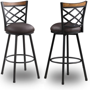 Farmhouse Swivel Bar Stools with Back Set of 2, (2-in-1) 25"/30" Adjustable Height Counter & Bar Chairs, Industrial