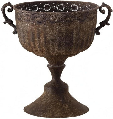 Outdoor Trophy Vase Antique Pedestal Planter Urn Flower Pot with Textured Stone Finish Iron Construction Stable