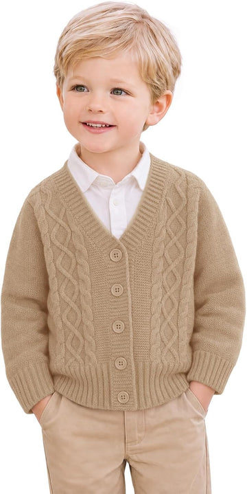 Toddler Baby Boy Cable Knit V-Neck Button Down Cardigan Sweater