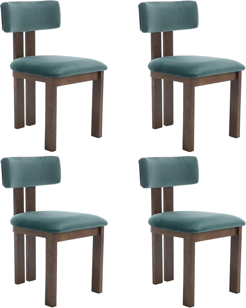 Velvet Dining Chairs Set of 4, Modern Upholstered Wood Dining Chairs for Kitchen or Dining Room, Green