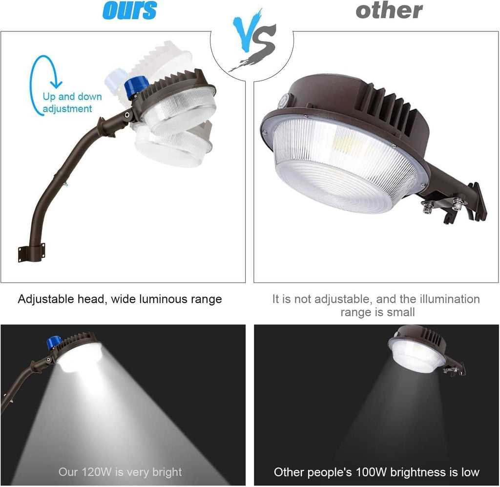 120W LED Barn Light Dusk to Dawn Outdoor Security Area Flood Light | 18000LM,5000K,Photocell,Free Extension Arm,Pole
