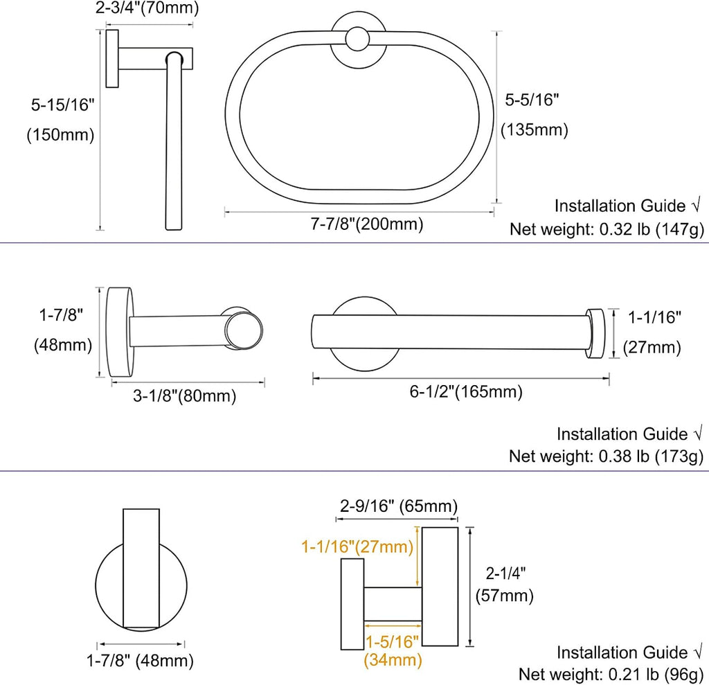 Bathroom Hardware Set Brushed Dark Gold, 4-Piece | SUS304 Stainless Steel Bathroom Fixtures Accessory Kit with Towel
