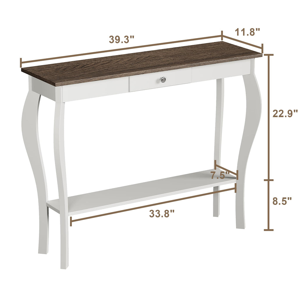 39" Narrow Farmhouse Entryway Table with Drawer, Soft White