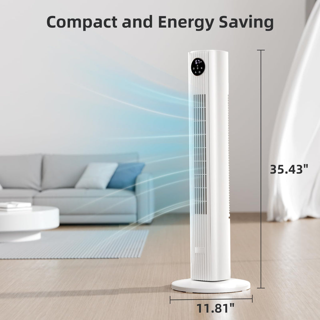 Tower Fan 25ft/s Standing Fan 85° Oscillating Fan with Remote, 3 Speeds, 4 Modes, 12H Timer, Portable Bladeless Floor
