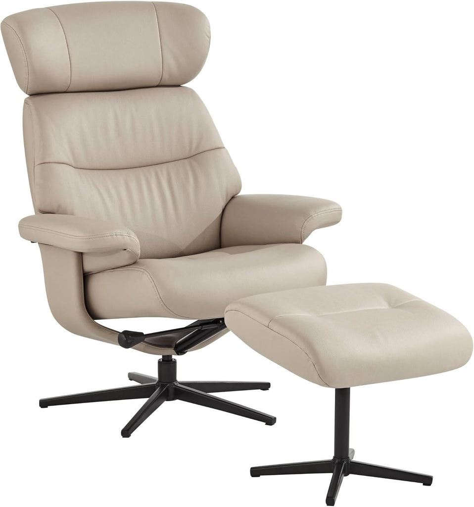 Modern Reclining Swivel Lounge Chair and Ottoman — Faux Leather