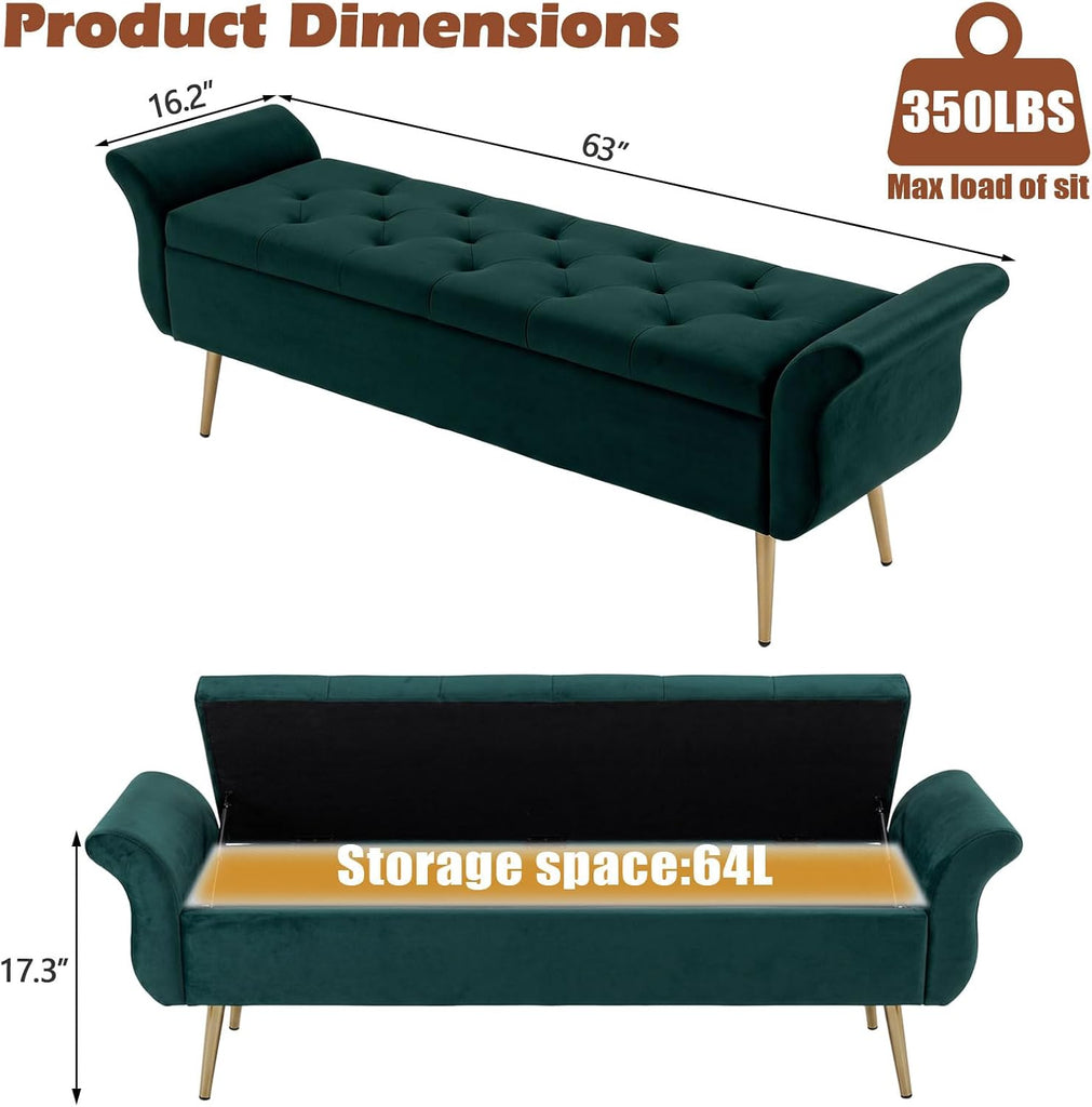 Storage Ottoman Bench 63'' Length Upholstered End of Bed Bench