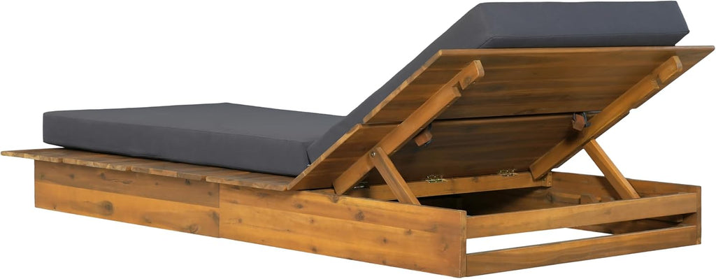 Patio Chaise Lounge Chair Outdoor, Acacia Wood Poolside Sun Lounger with 4-Thick Cushion, 3-Position Adjustable