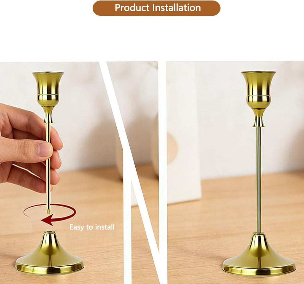 10 Sets Candle Holder Brass Gold Candlestick Holders -Vintage Modern Metal Taper Candle Holders, Decorative