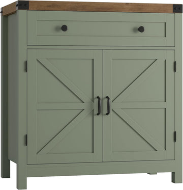 31.5"W Kitchen Storage Cabinet, Farmhouse Coffee Bar Cabinet, Green | Small Buffet Cabinet with Doors & Wide Drawer