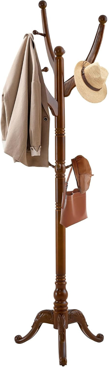 Wooden Coat Rack Freestanding, Solid Wood Coat Rack Stand with 13 Hooks, Mid-Century Modern Heavy Duty Coat