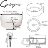 17.7 Inch Round Bathroom Vessel Sink