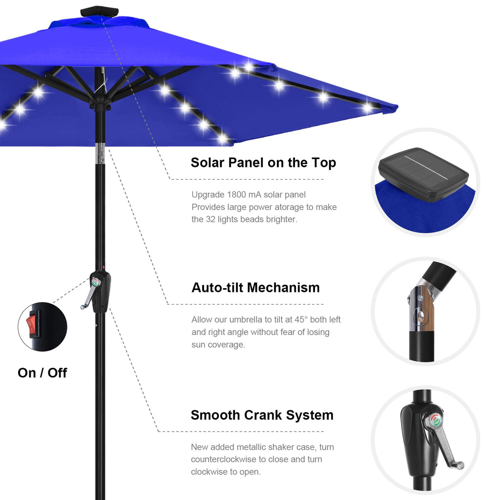 Solar Led Patio Umbrella with 24 Lights 7.5FT(Royal Blue)