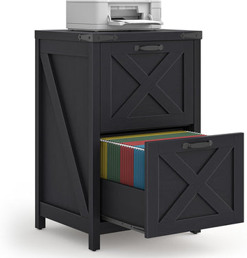 Small Farmhouse File Cabinet with 2 Drawers , Black | Vertical Filing Cabinet Fits Letter and A4 Size, Farmhouse
