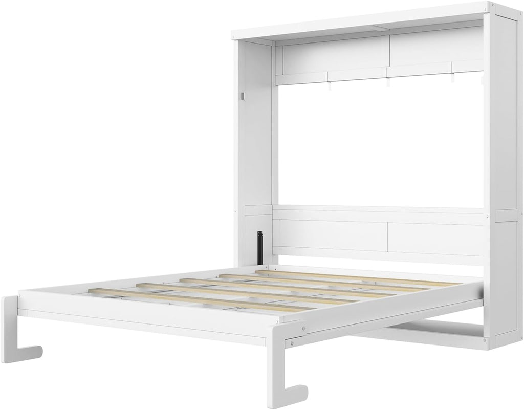 Murphy Bed Full,Murphy Bed with Legs,can be Folded,Wall Bedframe w/Wood Slat Support,No Box Spring Needed,for Bedroom